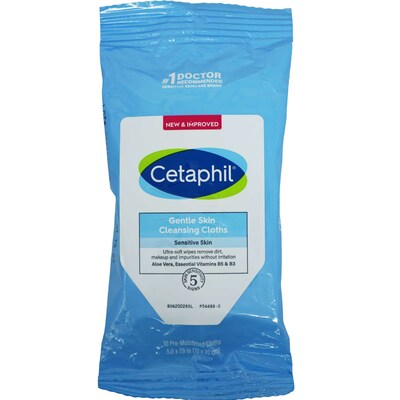 Cetaphil Gentle Skin Cleansing Cloths, Pack of 10 Cloths, 6 Packs/Bag, 24 Bags/Carton