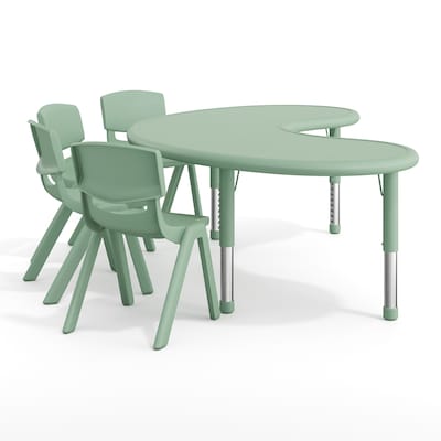 Flash Furniture Emmy Half Moon Activity Table Set, 65" x 35", Height Adjustable, Sage (YCX42MOONTBSGEE)