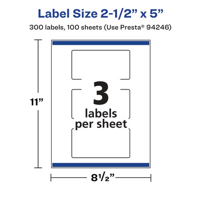 Avery Laser/Inkjet Rectangle Multipurpose Labels, 2-1/2" x 5", Clear, 300/Box (94246)