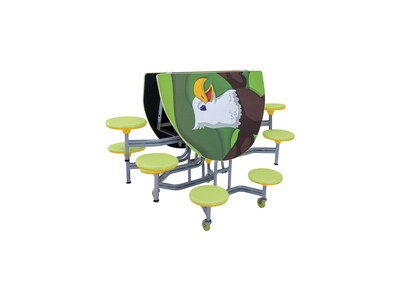 AmTab Elliptical Mobile Cafeteria Table w/ 10 Stools, 35" x 73", Assorted Colors (MSE610)