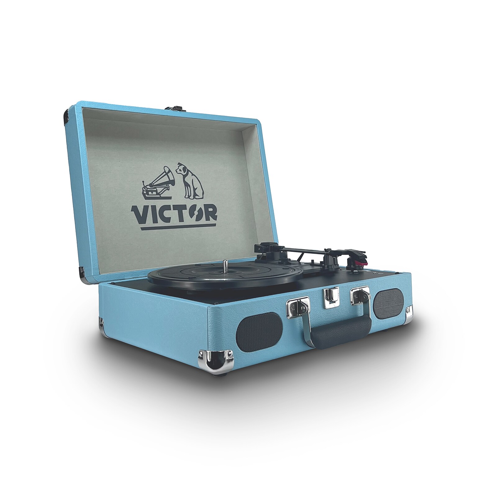 Victor Metro Plus Bluetooth Suitcase Turntable 3-Speed Vinyl Record Player with Speakers, Turquoise