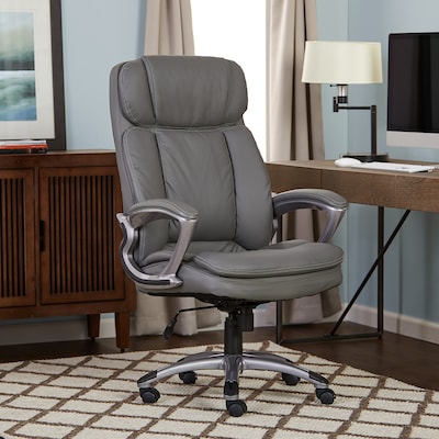Serta Fairbanks Ergonomic Bonded Leather Executive Big & Tall Chair, 350 lb. Capacity, Gray (43675B)