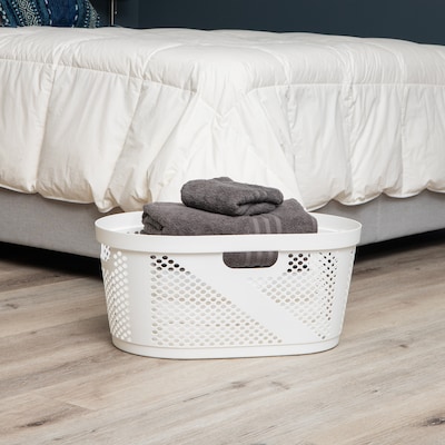 Mind Reader 10.57-Gallon Laundry Basket with Handles, Plastic, White, 2/Set (2HHAMP40-WHT)