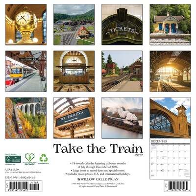 2027 Willow Creek Take the Train 12 x 12 Monthly Wall Calendar, Assorted Colors (65419)