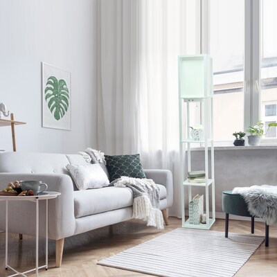 Simple Designs Etagere Organizer 62.5" Floor Lamp with Rectangular Shade, White (LF1037-WHT-CCLB)