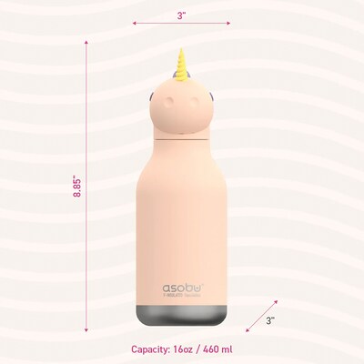 ASOBU Bestie Bottle Unicorn Vacuum Insulated Stainless Steel Water Bottle with Reusable Flexi Straw, 16 oz., Pink (SBV44UN)