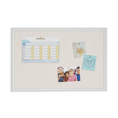 U Brands Self-Healing Cork Linen Bulletin Board, White Decor Frame, 30" x 20" (2074U00-01)