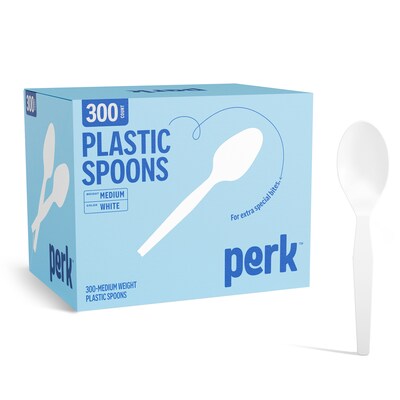Perk™ Polystyrene Spoon, Medium-Weight, White, 300/Pack (PK56400)