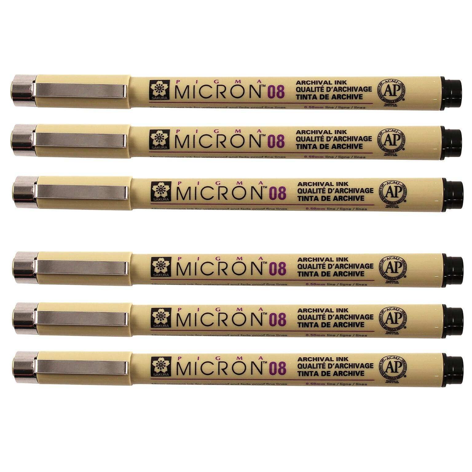 Sakura Pigma Micron Pen , Fineliner, Black Ink, 6/Pack (SAKXSDK0849-6)