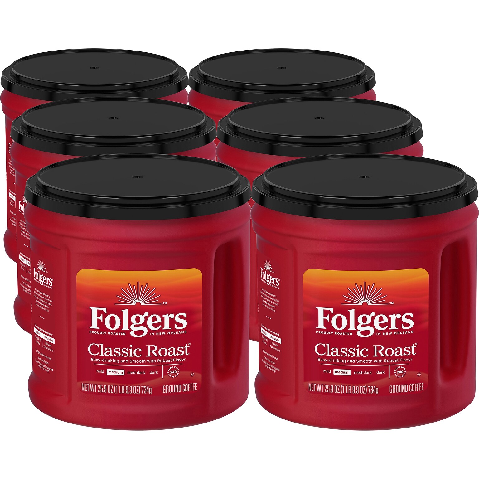 Folgers Classic Roast Ground Coffee, Medium Roast, 25.9 oz., 6/Carton (2550030407CT)