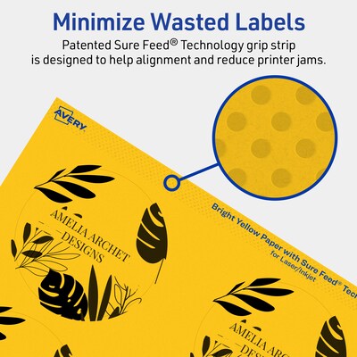 Avery Laser/Inkjet Round Multipurpose Labels, 3" Dia., Bright Yellow, 480/Box (94513)