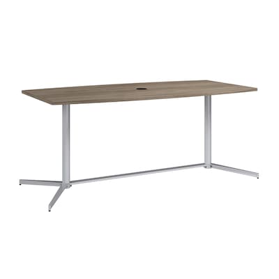Bush Business Furniture 72W x 36D Boat Shaped Conference Table, Modern Hickory/Cool Gray Metallic