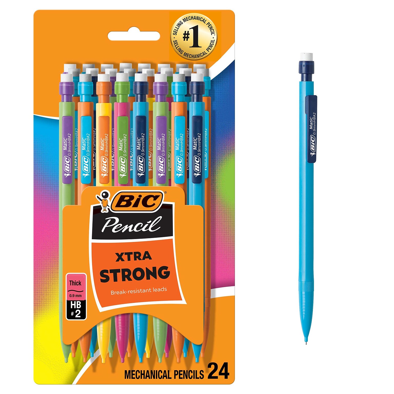 BIC Xtra Strong Mechanical Pencils, 0.9mm, #2 Hard Lead, 24/Pack (MPLWP241-BLK)