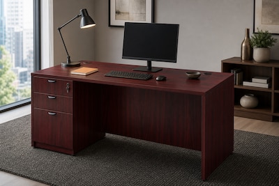 Boss Office Products Commerce Series 60" Office Desk with Box/Box/File Pedestal, Mahogany (GROUPA23-M)