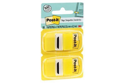 Post-it® Flags Value Pack, 1" x 1.7", Yellow, 50 Flags/Dispenser, 12 Dispensers/Box (680-YW12)