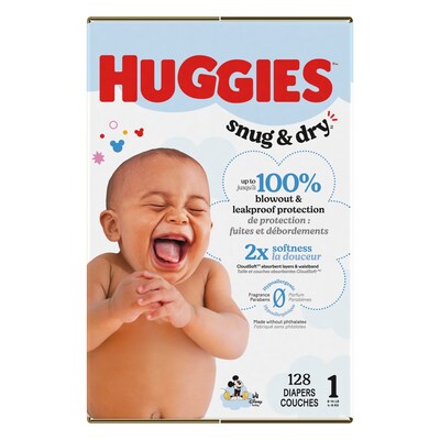 Huggies Snug & Dry Baby Diapers, Size 1, 128/Carton (54645/56432)