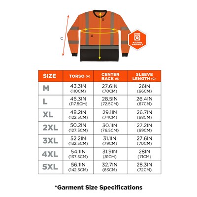 Ergodyne GloWear 8371BK High Visibility Long Sleeve Black Bottom T-Shirt, ANSI Type R Class 3, Orange, 2XL (22306)