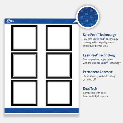 Avery Laser/Inkjet Square Multipurpose Labels, 3" x 3", White, 60/Pack (S00DM3)