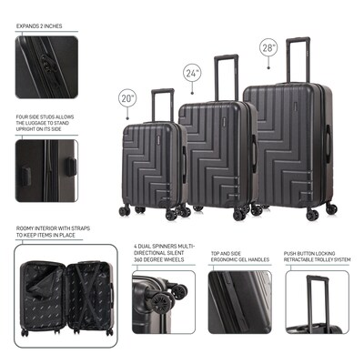 DUKAP Zahav 3-Piece Hardside Spinner Luggage Set, TSA Checkpoint Friendly, Black (DKZAHSML-BLK)