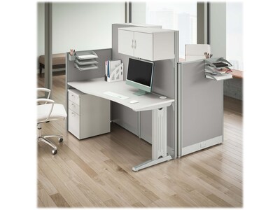 Bush Business Furniture Office in an Hour 63"H x 129"W 2 Person In-Line Cubicle Panel Workstation, Pure White (OIAH005WH)