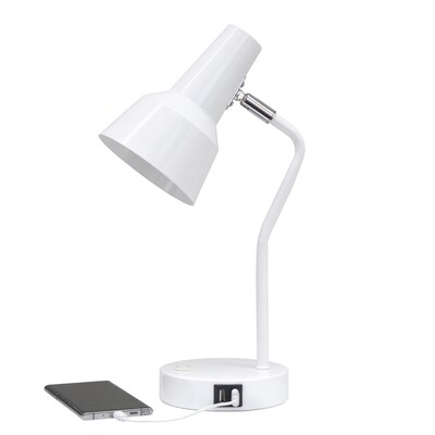Simple Designs Sleek Essentials LED Desk Lamp, 15.2", with USB Ports, White (LD1072-WHT)