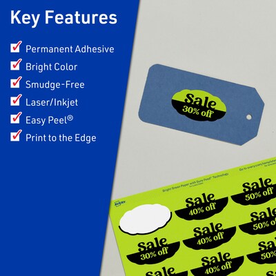 Avery Scalloped Decorative Edge Multipurpose Labels, 1-1/8 x 2-1/4, Bright Green, 210/Pack (94061)