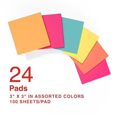 Staples Notes, 3 x 3, Pool Party Collection, 100 Sheet/Pad, 24 Pads/Pack (S-33BR24)