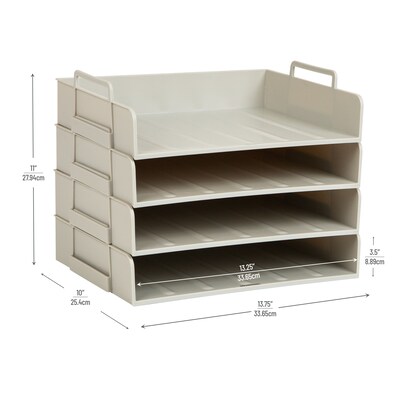 Mind Reader Plastic Side Loading Stackable Letter Tray, Letter Size, Beige, 4 Pieces (DANSTACK4-BEI)