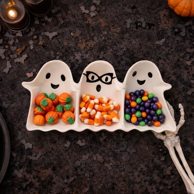 Ghost Shaped 3 Compartment Serving Plate, 14 inch