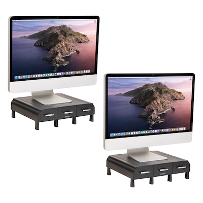 Mind Reader Monitor Stand and Desktop Organizer with 3 Storage Drawers, Black, 2/Pack (2MONSTA3D-BLK)