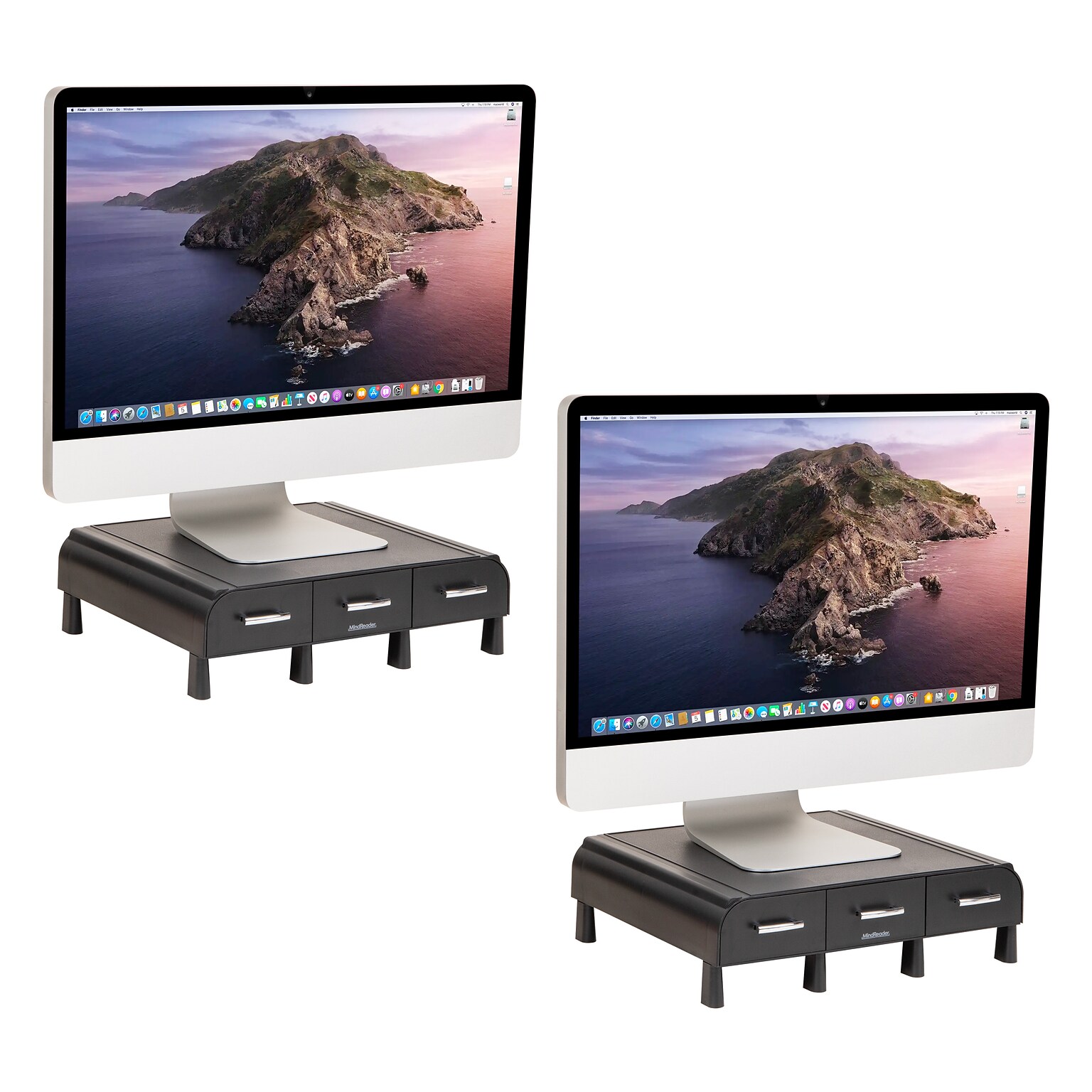 Mind Reader Monitor Stand and Desktop Organizer with 3 Storage Drawers, Black, 2/Pack (2MONSTA3D-BLK)