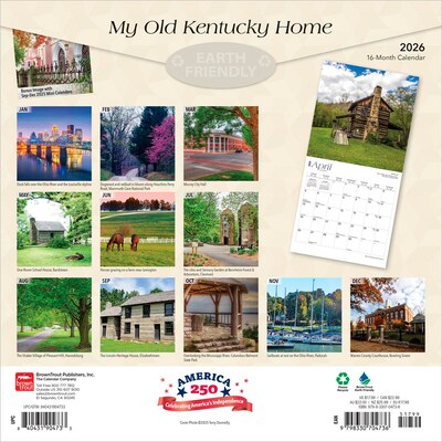 2026 BrownTrout My Old Kentucky Home Kentucky Places 12 x 12 Monthly Wall Calendar (9798330704736)