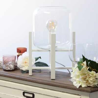 Simple Designs White Wood Mounted Table Lamp with Clear Glass Cylinder Shade (LT1068-WHT)