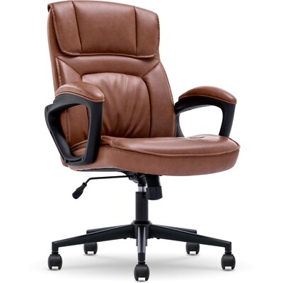 Serta Hannah I Ergonomic Bonded Leather Swivel Executive Chair, Cognac (43670H)
