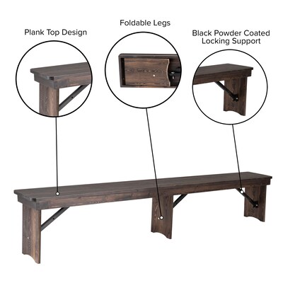 Flash Furniture HERCULES Solid Pine 3-Seat Folding Farm Bench, Mahogany (XAB96X12LMG)