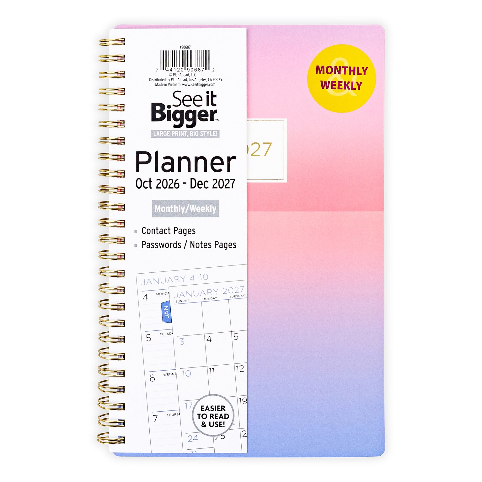 2026-2027 Overland Travelware 0.75 x 5.75 Calendar Year Weekly & Monthly Standard Planner, Paperboard Cover (90687)