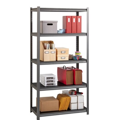 Lorell Iron Horse Riveted Shelving Unit, 3200 lb. Capacity, 36W x 18D x 72H, Black (LLR59701)