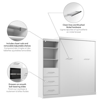Bestar Nebula Queen Murphy Bed and Closet Organizer with Drawers (90W), White (25982-000017)