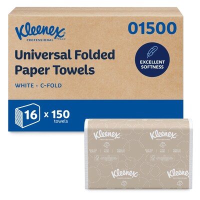 Kleenex Recycled C-Fold Paper Towels, 1-ply, 150 Sheets/Pack, 16 Packs/Carton (01500)