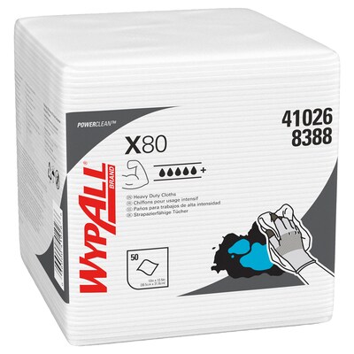 WypAll PowerClean X80 Nylon Cleaning Wipers, 12 x 12.5, White, 50 Wipers/Box, 4/Carton (41026)