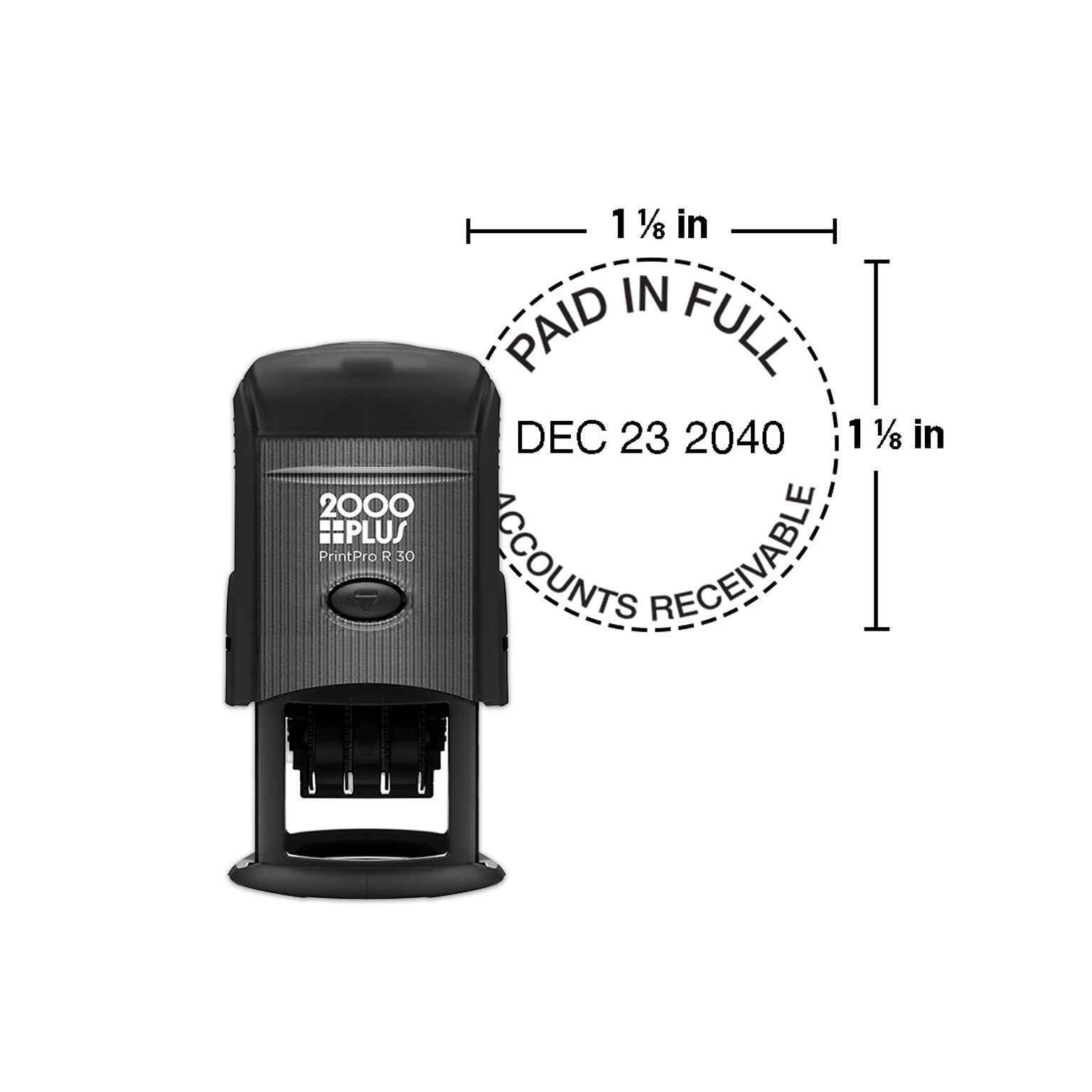 Custom 2000 Plus® PrintPro™ Self-Inking Light Duty Round Dater R30D, 1-1/8” diameter