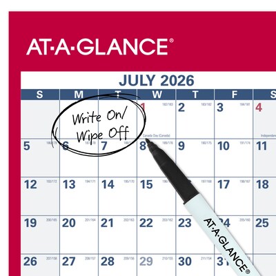 2026-2027 AT-A-GLANCE 48" x 32" Academic Yearly Wet-Erase Wall Calendar, Reversible, White/Red (PM36AP-28-27)