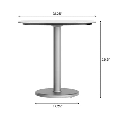 Flash Furniture Acadia 31.25" Round Wooden Dining Table with Round Base, White Faux Marble/Silver Base (STRD31WMATR18S)