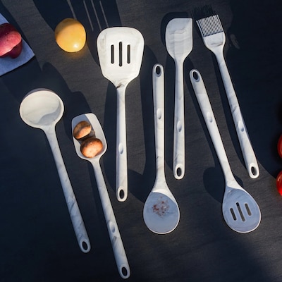 Better Houseware Utensils Set, Silicone, White Marble, 8 Piece (3300/Set)