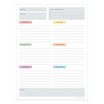 TF Publishing WeeklyTask Pad 6 x 8 Weekly Planner, Paperboard Cover, Multicolored (99-6777)