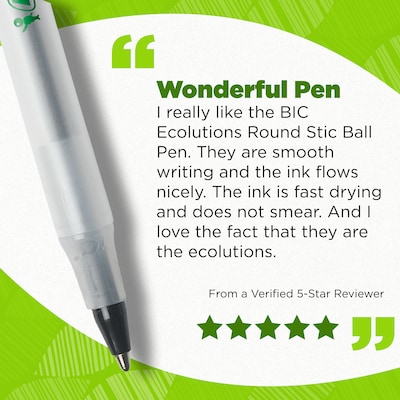 BIC Ecolutions Round Stic Ballpoint Pens, Medium Point, Black Ink, 50/Pack (GSME509-BLK)