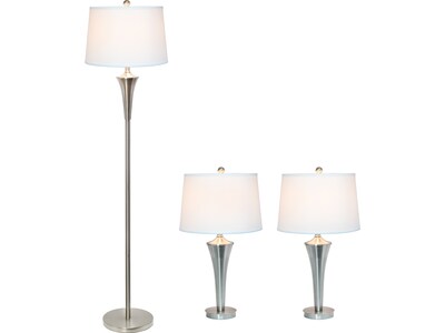 Lalia Home Perennial 62"/27.25" Brushed Nickel Three-Piece Floor/Table Lamp Set with Tapered Shades (LHS-1008-BN)