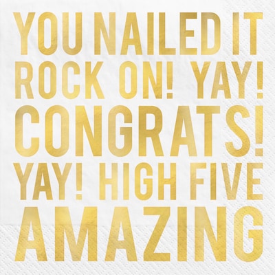 Party City Congratulations Lunch Napkin, 3-Ply, White & Gold, 16 Napkins/Pack (AM510060)