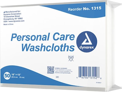 Dynarex Personal Cleansing Washcloth, 10 x 13, 50/Box, 3 Boxes/Pack (1315)
