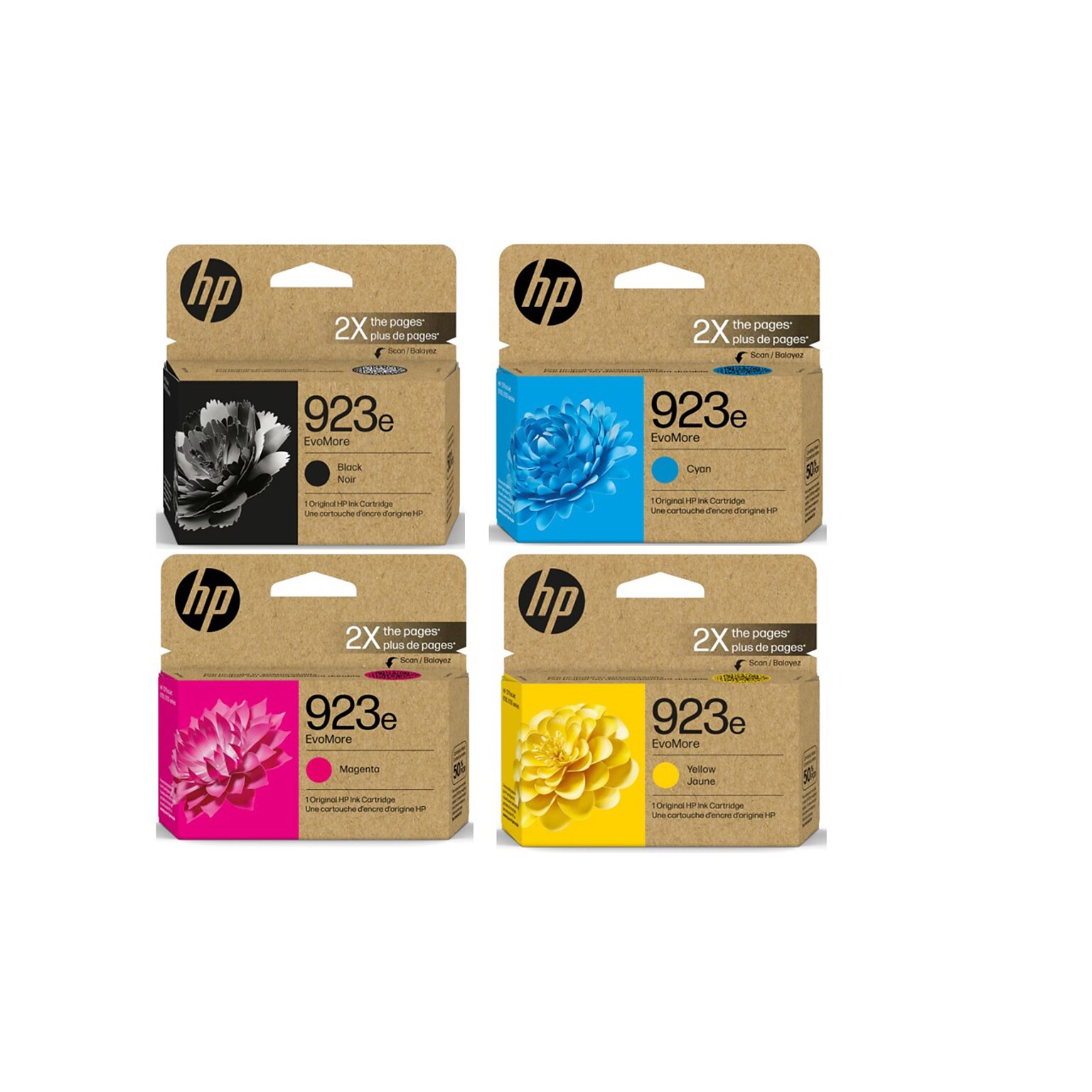 HP 923e EVOMORE Black/Cyan/Magenta/Yellow High Yield Ink Cartridges, 4/Pack